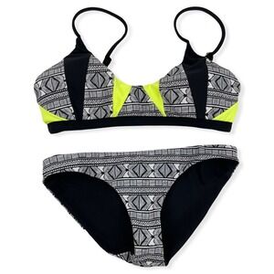 Issa de Mar Shark Booth Bikini Size XS/S w/ Neon Yellow REVERSIBLE Bottoms
